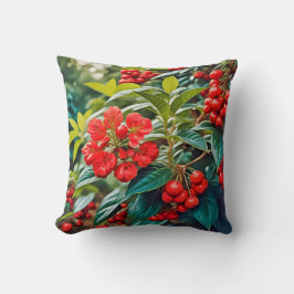 Lebhafte rote Blüten und Beerenhaufen Kissen
