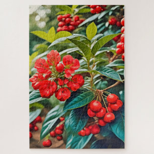 Lebhafte rote Blüten und Beerenhaufen Puzzle