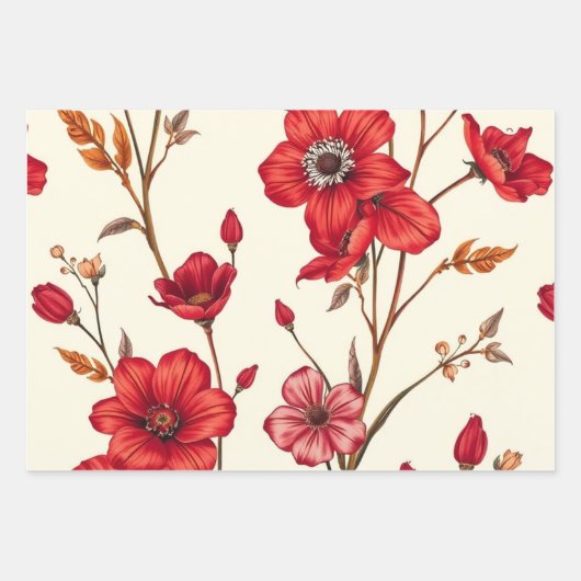 Lebhafte rote botanische Illustration Geschenkpapier Set (Vorderseite)