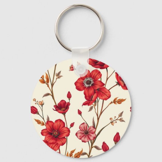 Lebhafte rote botanische Illustration Schlüsselanhänger (Vorderseite)