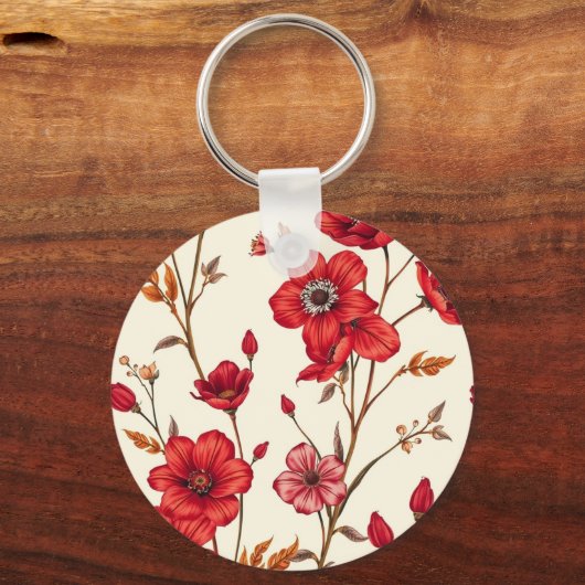 Lebhafte rote botanische Illustration Schlüsselanhänger (Vorderseite)