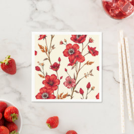 Lebhafte rote botanische Illustration Serviette