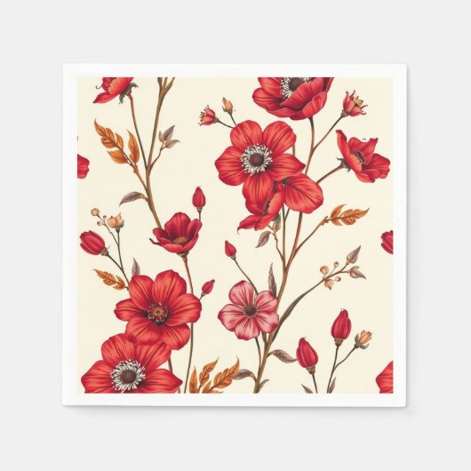 Lebhafte rote botanische Illustration Serviette (Vorderseite)