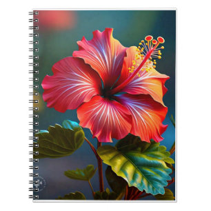 Lebhafte Rote Hibiskus-Blume mit Blätter-45328 Notizblock