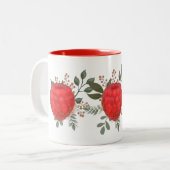 Lebhafte Rote Himbeere mit blühenden Blätter Zweifarbige Tasse (Vorderseite Links)