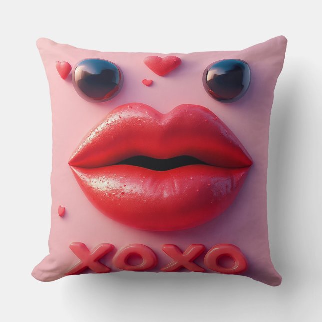Lebhafte rote Lippen mit XOXO-Design Kissen (Vorderseite)