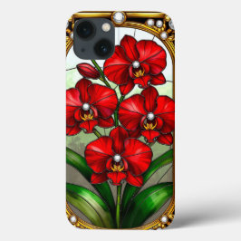 Lebhafte Rote Orchideen in Ziergoldrahmen Case-Mate iPhone Hülle