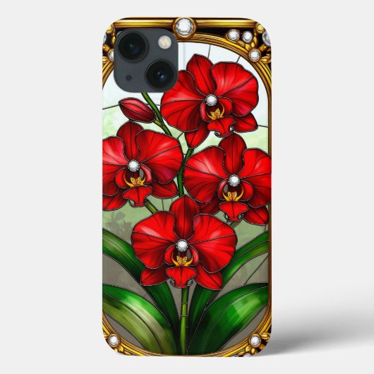 Lebhafte Rote Orchideen in Ziergoldrahmen Case-Mate iPhone Hülle (Rückseite)
