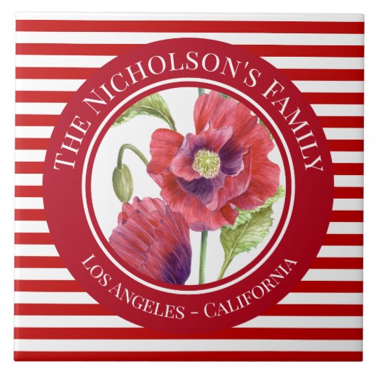 Lebhafte rote Pflaumen Blumenkreislauf Weiße Strei Fliese (Vorderseite)