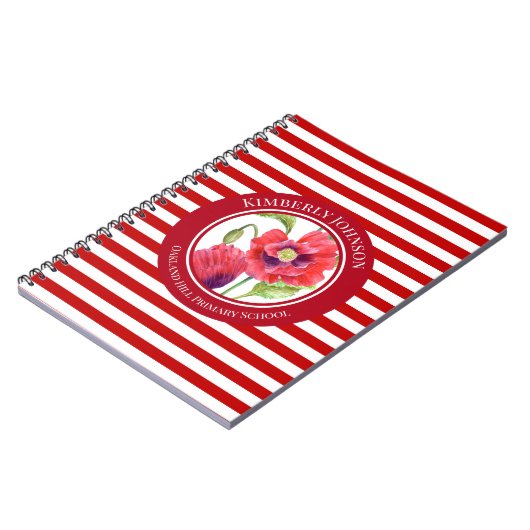 Lebhafte rote Pflaumen Blumenkreislauf Weiße Strei Notizblock (Linke Seite)