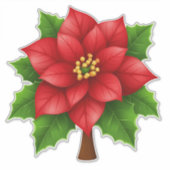 Lebhafte Rote Poinsettia-Blume mit grünen Blätter Aufkleber (Vorderseite)