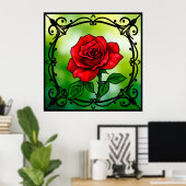 Lebhafte rote Rose Poster (Heimbüro)