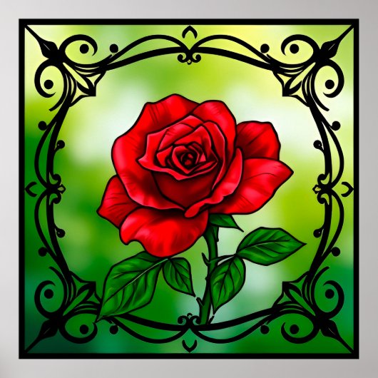 Lebhafte rote Rose Poster (Vorne)