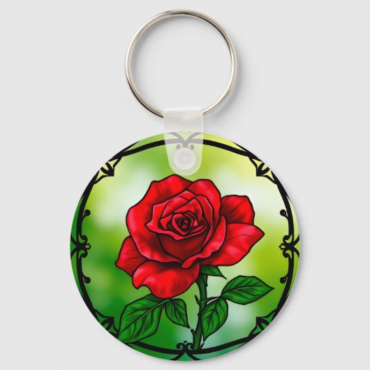 Lebhafte rote Rose Schlüsselanhänger (Vorderseite)