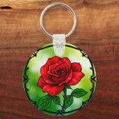 Lebhafte rote Rose Schlüsselanhänger (Rückseite)
