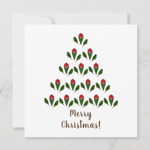 Lebhafte Rote Rosen, Holly Christmas Tree & Wish Mitteilungskarte