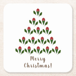 Lebhafte Rote Rosen, Holly Christmas Tree & Wish Rechteckiger Pappuntersetzer