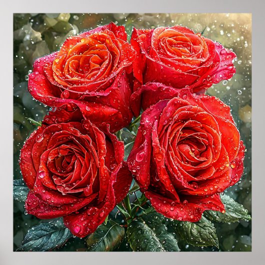 Lebhafte rote Rosen Poster (Vorne)