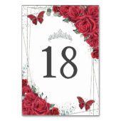 Lebhafte Rote Rosen Silberschmetterlinge zum Gebur Tischnummer (Rückseite)