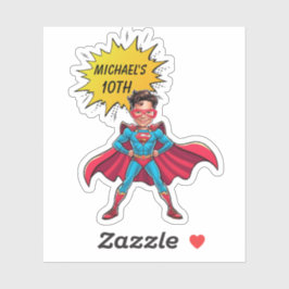 Lebhafte rote und gelbe Superheldenkarikatur Aufkleber