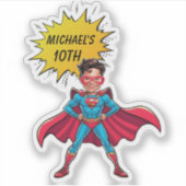 Lebhafte rote und gelbe Superheldenkarikatur Aufkleber (Vorderseite)