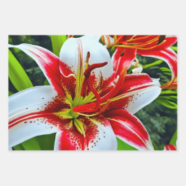 Lebhafte rote und weiße Lilien Geschenkpapier Set