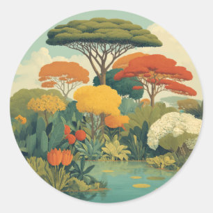 Lebhafte Safari-Jungle-Szene Runder Aufkleber