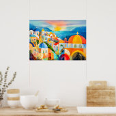 Lebhafte Santorin mit farbenprächtigen Domes Poster (Küche)