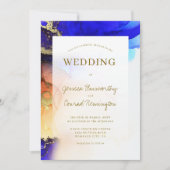 Lebhafte Sapphire Blue Gold Orange Wedding Einladung (Vorderseite)