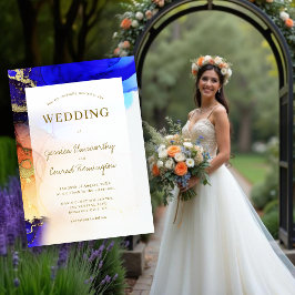 Lebhafte Sapphire Blue Gold Orange Wedding Einladung