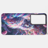 Lebhafte Schlafkatze mit geblümtem Hintergrund - D Samsung Galaxy Hülle (Linke Seite)