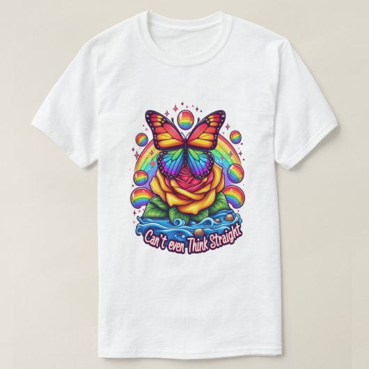 Lebhafte Schmetterlinge auf farbenfroher Rose T-Shirt (Design vorne)