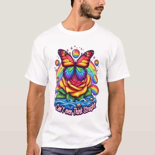 Lebhafte Schmetterlinge auf farbenfroher Rose T-Shirt (Vorderseite)