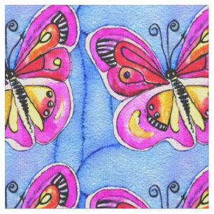 Lebhafte Schmetterlinge in Aquarellfarben Blau Ros Stoff