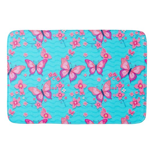 Lebhafte Schmetterlinge und Blume Badematte (Vorderseite)