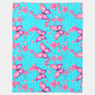 Lebhafte Schmetterlinge und Blume Fleecedecke