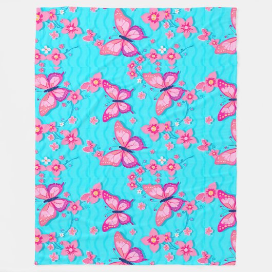 Lebhafte Schmetterlinge und Blume Fleecedecke (Vorderseite)