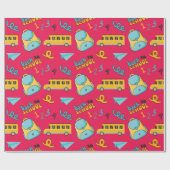 Lebhafte Schule Nahtloses Papier mit Bus Geschenkpapier (Flach)