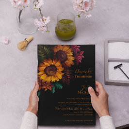 Lebhafte Schwarz Burnt Orange Floral Moderne Hochz Einladungspostkarte