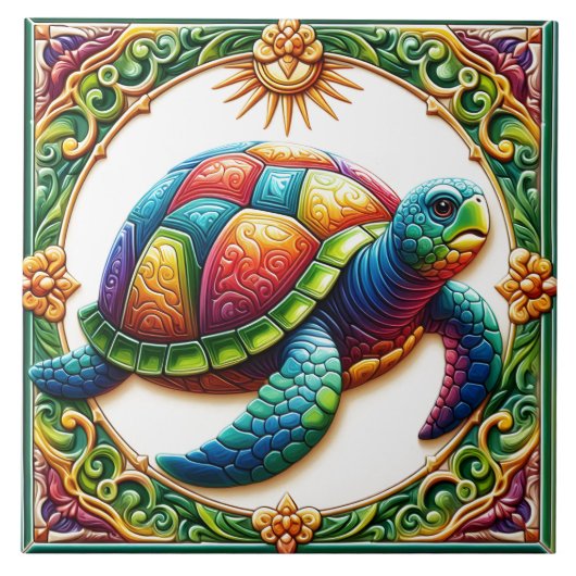 Lebhafte Sea Turtle Tile Art Fliese (Vorderseite)