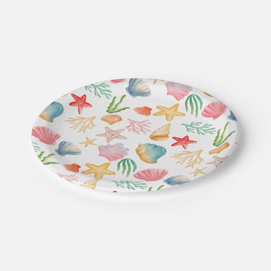 Lebhafte Seashell Ocean Sea Meeres-Feier Pappteller (Schrägansicht)