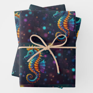 Lebhafte Seepferd-Parade - Farbenfroh, am Ozean In Geschenkpapier Set