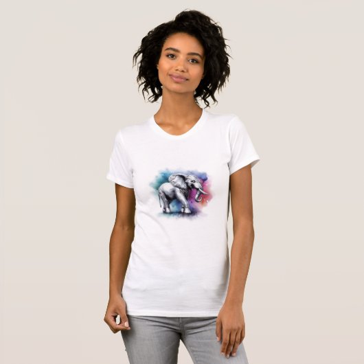 Lebhafte Silber Elephant Watercolor T-Shirt (Vorne ganz)