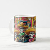 Lebhafte Skeleton Mariachi Band Día de Los muertos Kaffeetasse (Vorderseite Links)