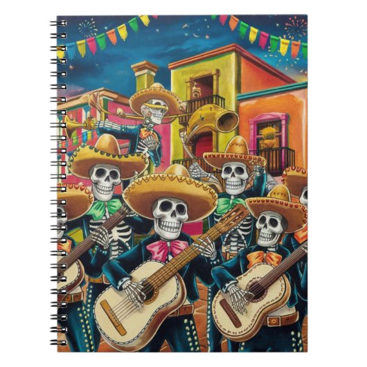Lebhafte Skeleton Mariachi Band Día de Los muertos Notizblock (Vorderseite)