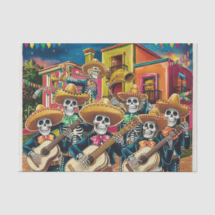 Lebhafte Skeleton Mariachi Band Día de Los muertos Seidenpapier