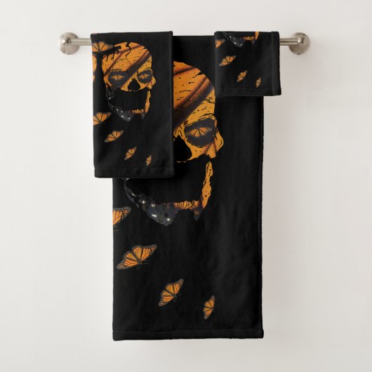 Lebhafte Skulls Monarch Butterfly Kunst Badhandtuch Set (Insitu)
