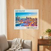 Lebhafte Skyline von Detroit bei Sunset Poster
