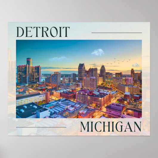 Lebhafte Skyline von Detroit bei Sunset Poster (Vorne)