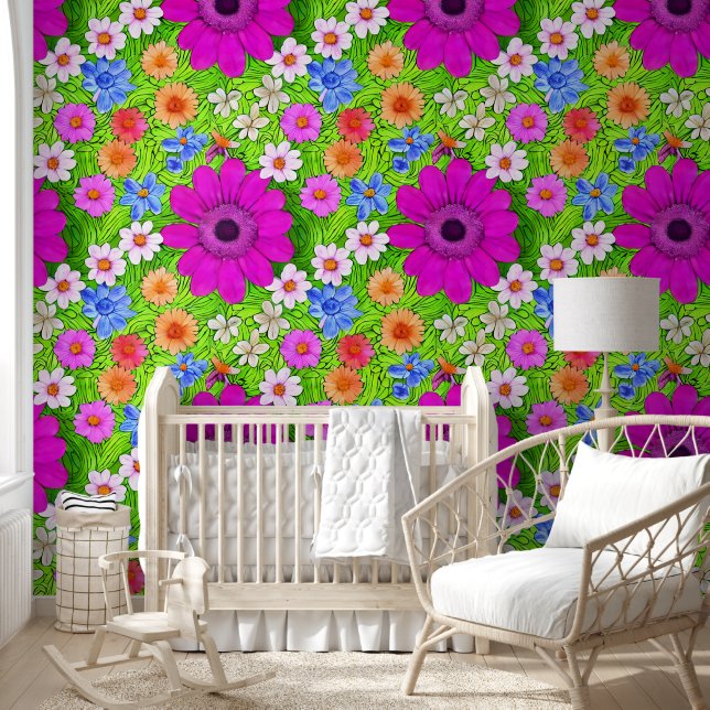 Lebhafte Sommer-Blume in lila und grün Tapete (Kinder)